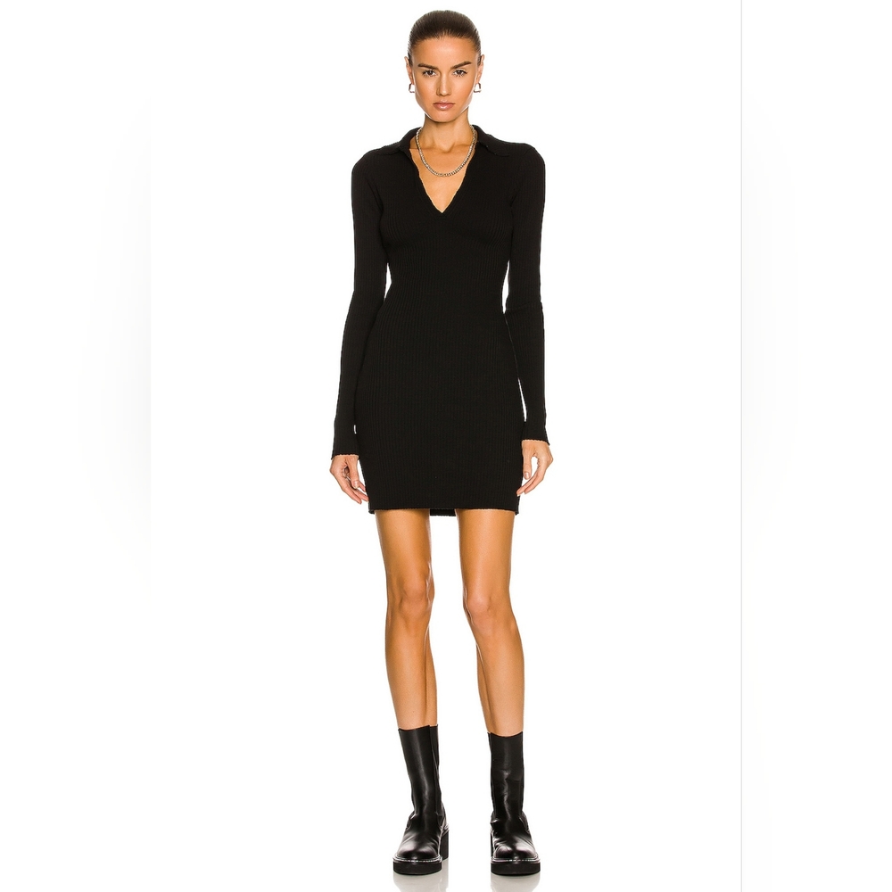Cotton Citizen Black Long Sleeve V-Neck Mini Dress